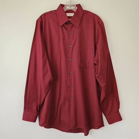 Van Heusen Dress Shirt Mens 15.5 34/35 Burgundy Sateen Button Up Business Office - Picture 1 of 13